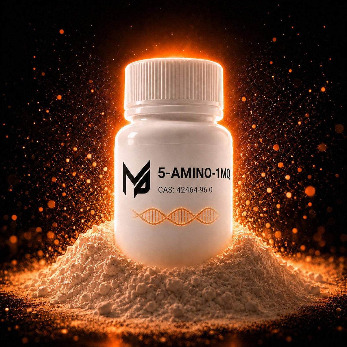 small molecule 5-amino-1MQ bottle orange glow