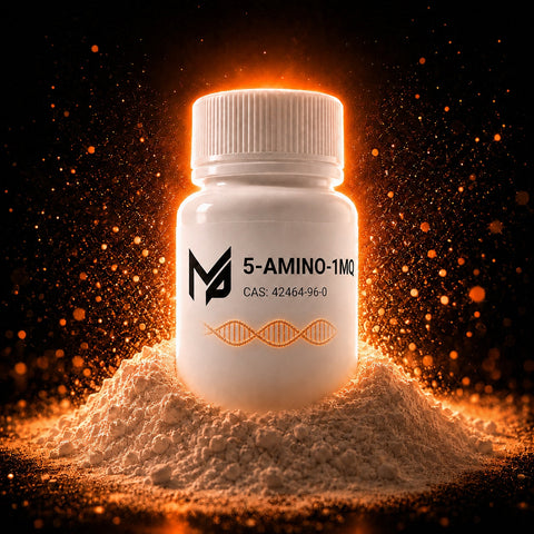 small molecule 5-amino-1MQ bottle orange glow