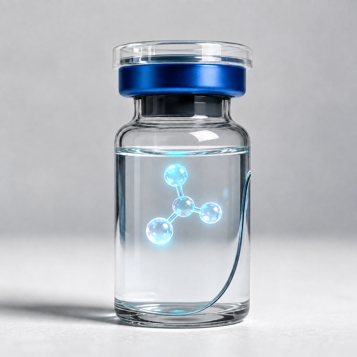 Peptide vial with floating molecule.
