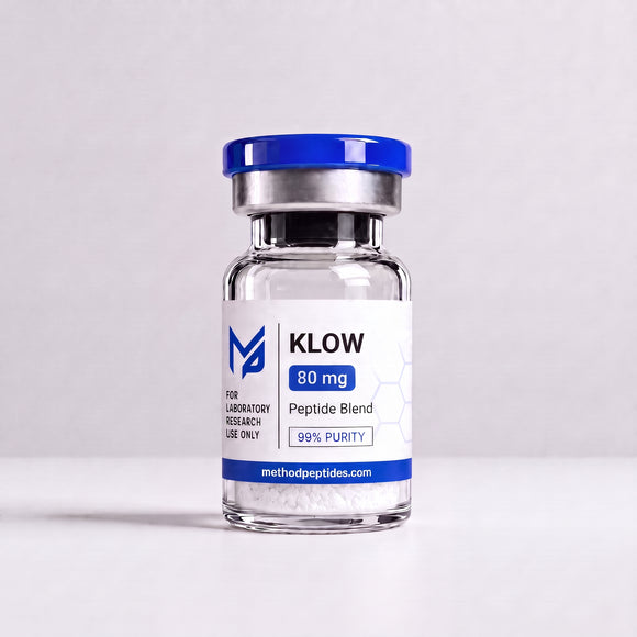 KLOW 80mg peptide blend vial containing KPV, BPC-157, TB-500 and GHK-Cu